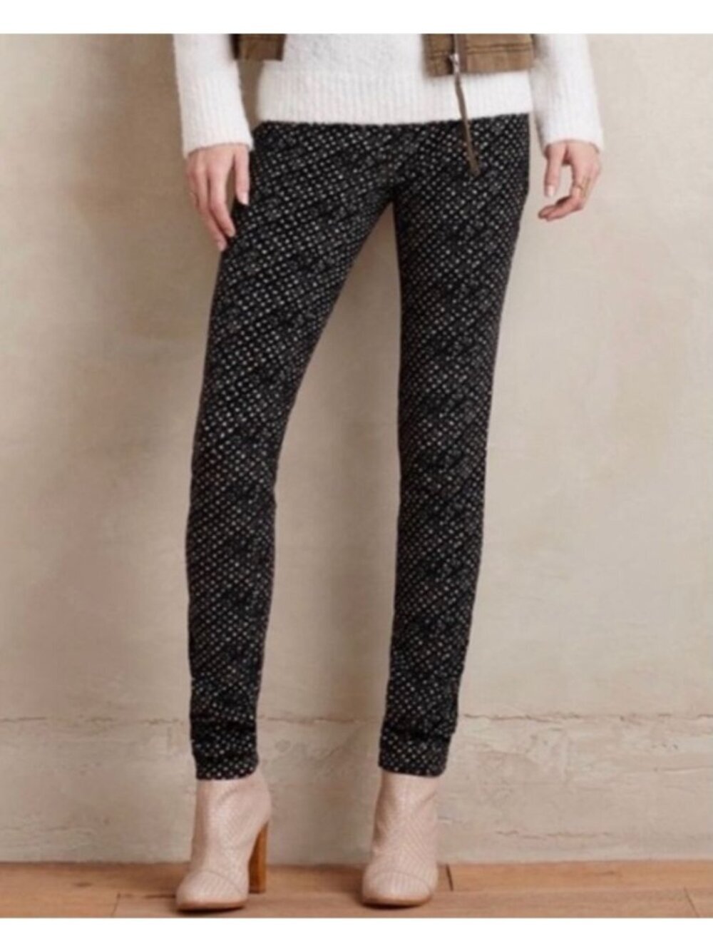 Anthropologie Pilcro Textured Black & White Patterned High-Rise Skinny Pants 26